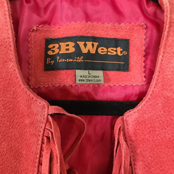 3B West Womens Fringed Leather Jacket Red Suede Open Front Size Large *read - Picture 3 of 12
